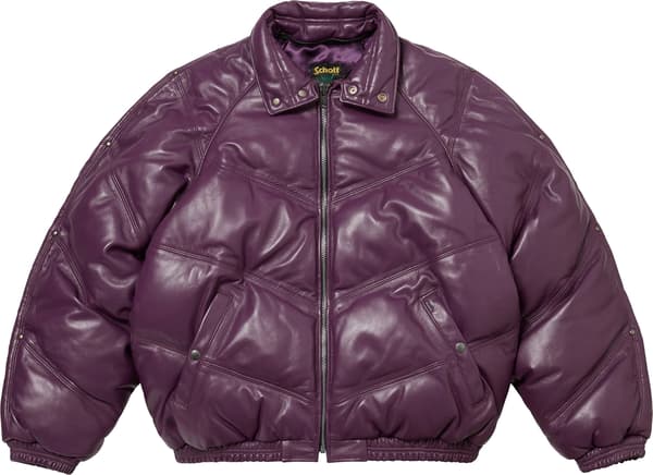 Supreme Schott Chevron Leather Down Puffer Jacket - Purple (front)