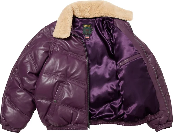 Supreme Schott Chevron Leather Down Puffer Jacket - Purple (front)