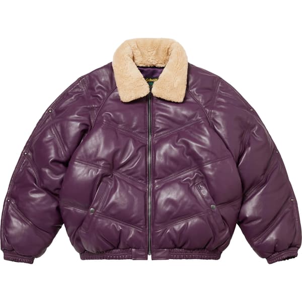 Supreme Schott Chevron Leather Down Puffer Jacket - Purple (front)