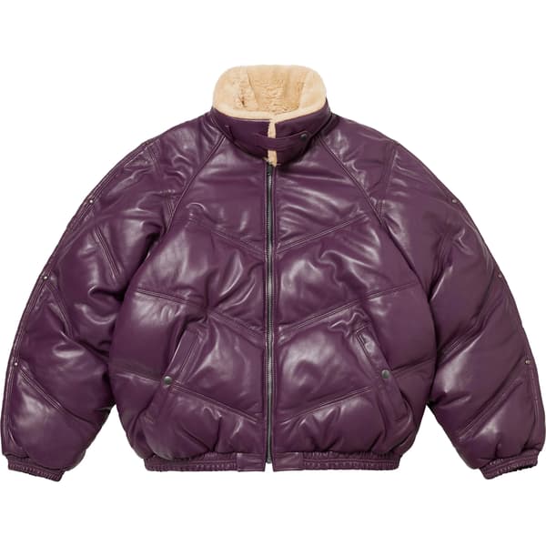 Supreme Schott Chevron Leather Down Puffer Jacket - Purple (front)