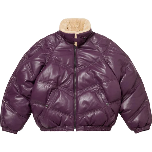 Supreme Schott Chevron Leather Down Puffer Jacket - Purple (front)