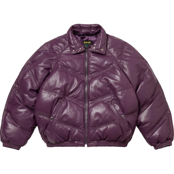 Supreme Schott Chevron Leather Down Puffer Jacket - Purple (front)