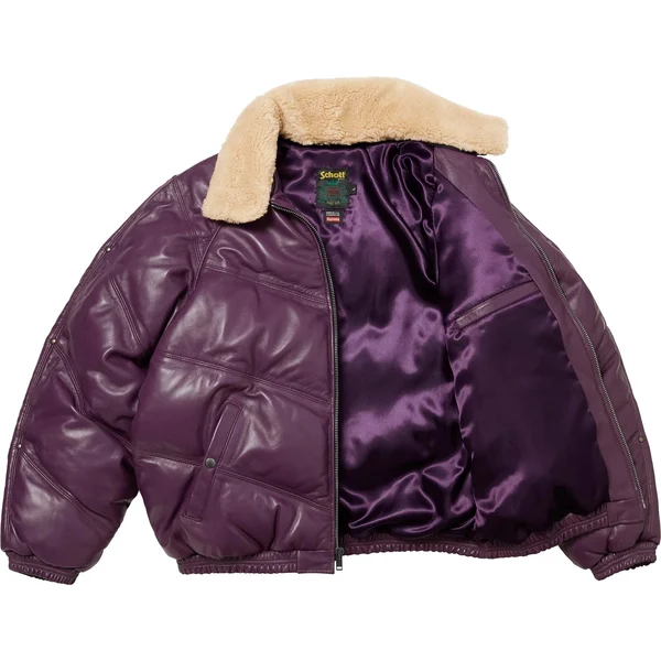 Supreme Schott Chevron Leather Down Puffer Jacket - Purple (front)