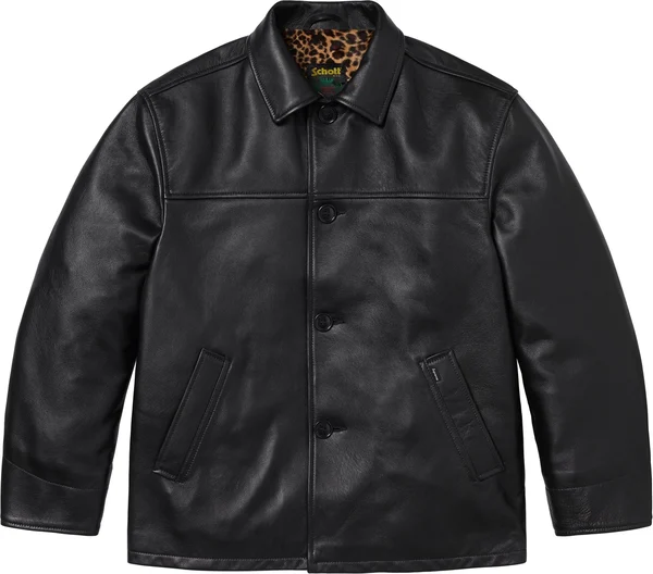 Supreme Schott Leather Car Coat - Black (front)