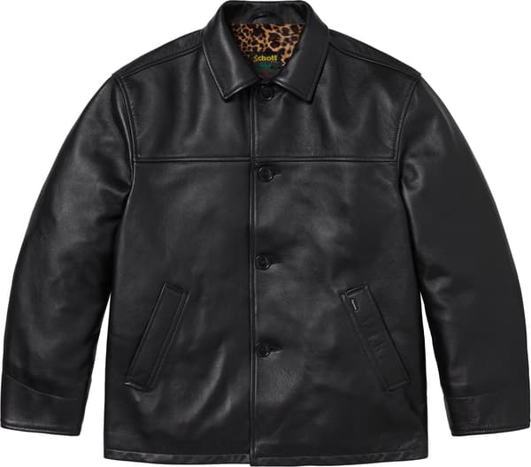 Supreme Schott Leather Car Coat - Black (front)