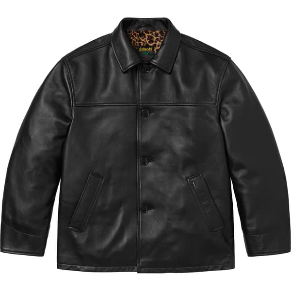 Supreme Schott Leather Car Coat - Black (front)