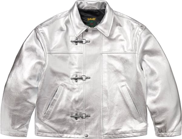 Supreme Schott Leather Clip Jacket - Silver (front)