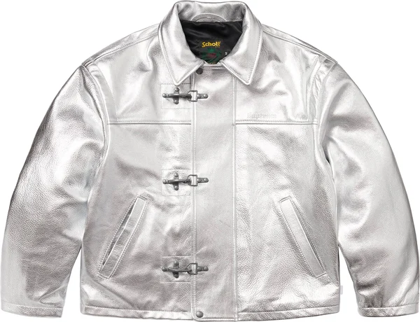 Supreme Schott Leather Clip Jacket - Silver (front)