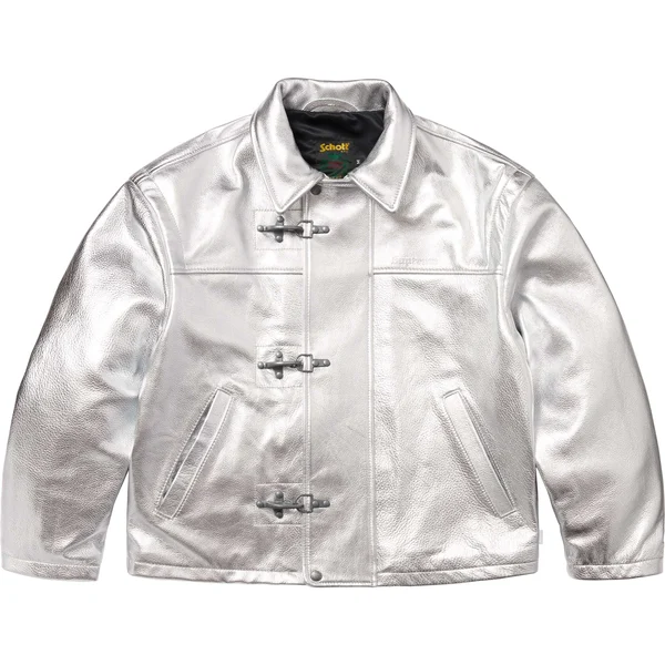 Supreme Schott Leather Clip Jacket - Silver (front)