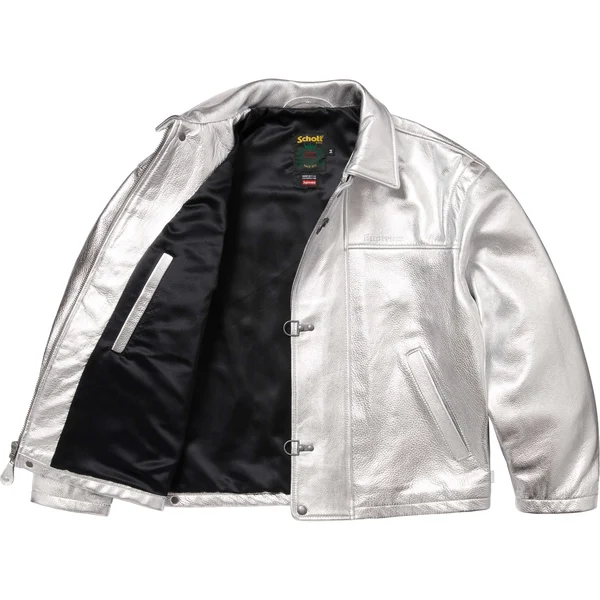 Supreme Schott Leather Clip Jacket - Silver (front)