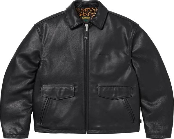 Supreme Schott Leather Racer Jacket - Black (front)
