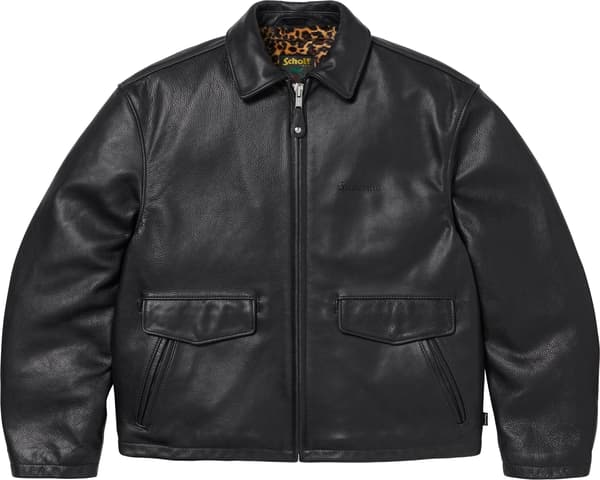 Supreme Schott Leather Racer Jacket - Black (front)