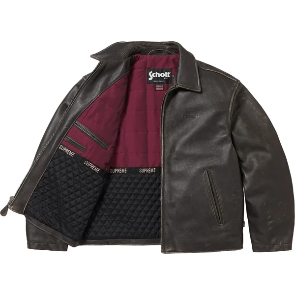 Supreme Schott Leather Racer Jacket - Black (front)
