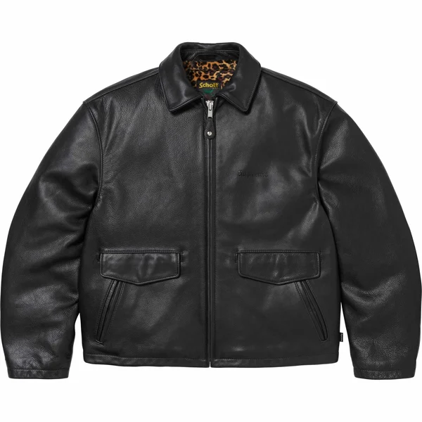 Supreme Schott Leather Racer Jacket - Black (front)