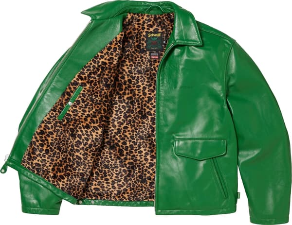 Supreme Schott Leather Racer Jacket - Green (front)