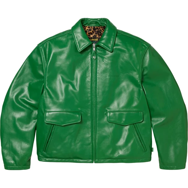 Supreme Schott Leather Racer Jacket - Green (front)