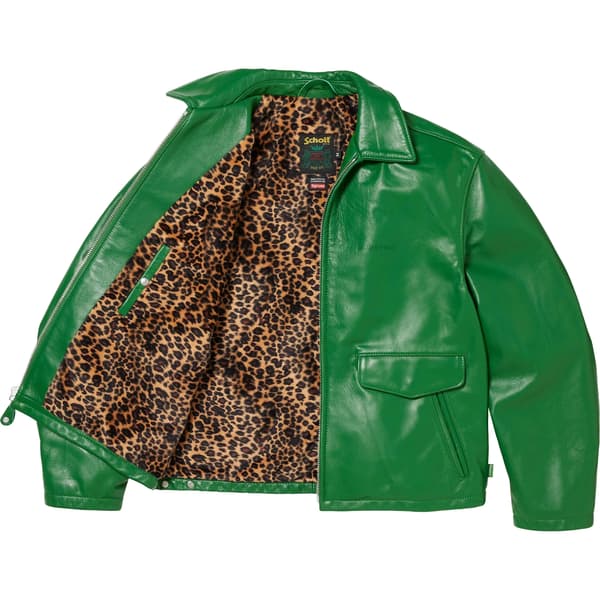 Supreme Schott Leather Racer Jacket - Green (front)