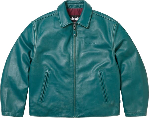 Supreme Schott Leather Racer Jacket - Teal (front)