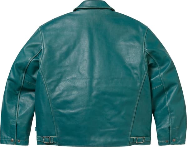 Supreme Schott Leather Racer Jacket - Teal (front)