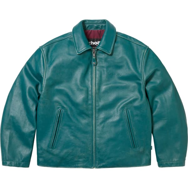 Supreme Schott Leather Racer Jacket - Teal (front)