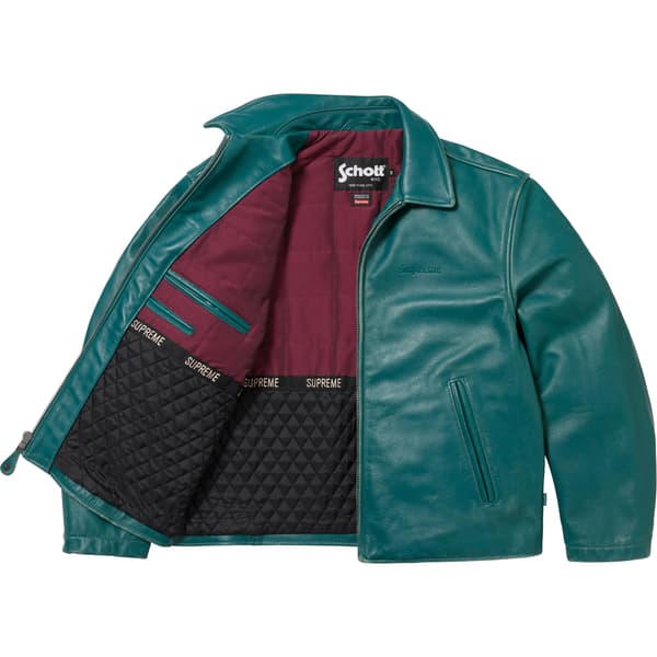 Supreme Schott Leather Racer Jacket - Teal (front)