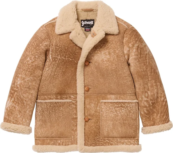 Supreme Schott Shearling Coat - Tan (front)