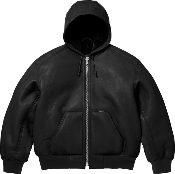 Supreme Schott Shearling Hooded Work Jacket - Black (front)