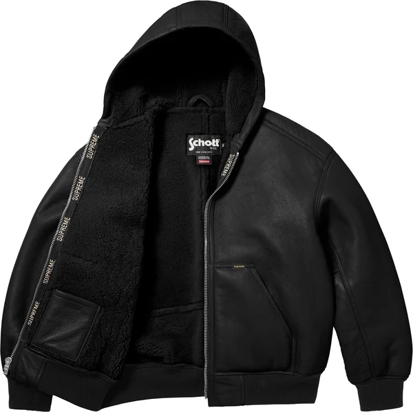 Supreme Schott Shearling Hooded Work Jacket - Black (front)