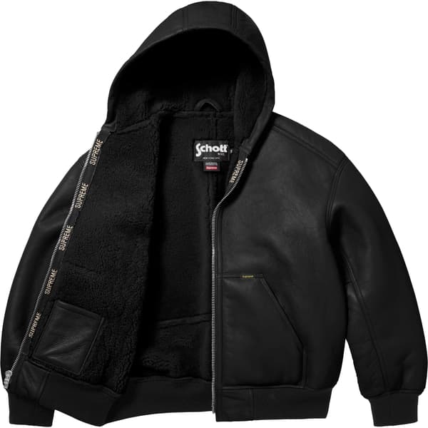 Supreme Schott Shearling Hooded Work Jacket - Black (front)