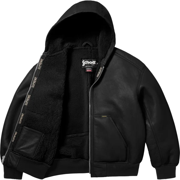 Supreme Schott Shearling Hooded Work Jacket - Black (front)