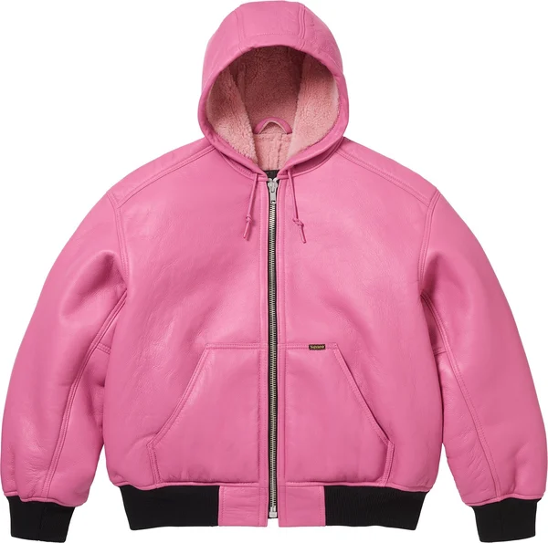 Supreme Schott Shearling Hooded Work Jacket - Pink (front)