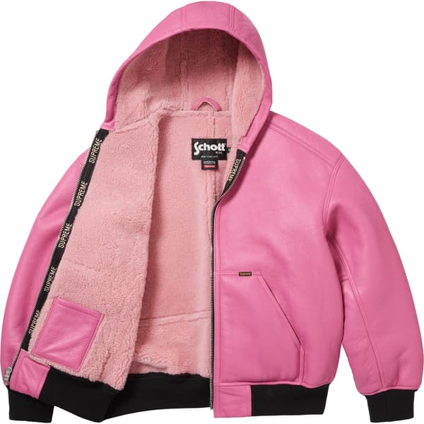 Supreme Schott Shearling Hooded Work Jacket - Pink (front)
