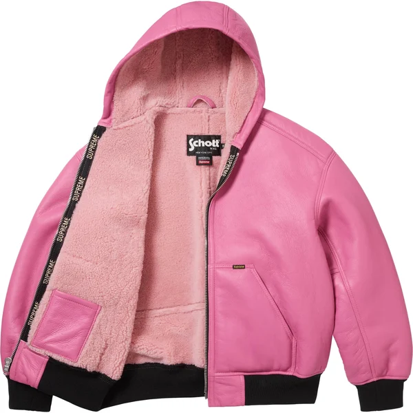 Supreme Schott Shearling Hooded Work Jacket - Pink (front)