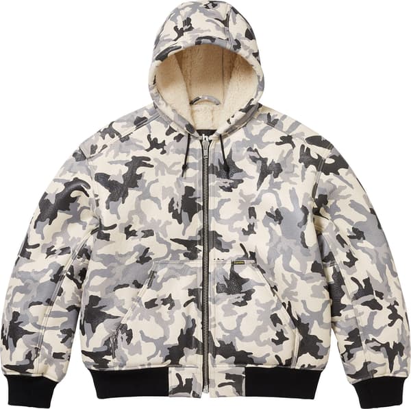 Supreme Schott Shearling Hooded Work Jacket - Snow Camo (front)