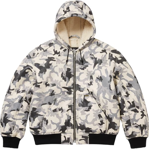 Supreme Schott Shearling Hooded Work Jacket - Snow Camo (front)