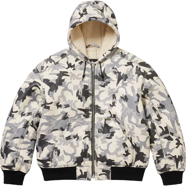 Supreme Schott Shearling Hooded Work Jacket - Snow Camo (front)