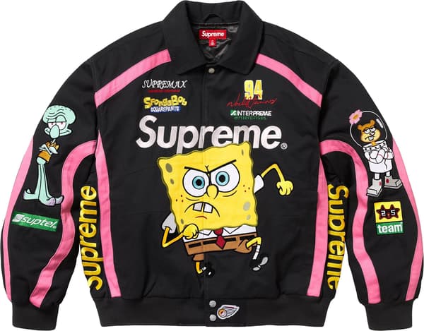 Supreme SpongeBob SquarePants Jeff Hamilton Racing Jacket - Black (front)