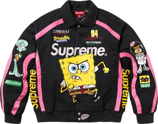 Supreme SpongeBob SquarePants Jeff Hamilton Racing Jacket - Black (front)