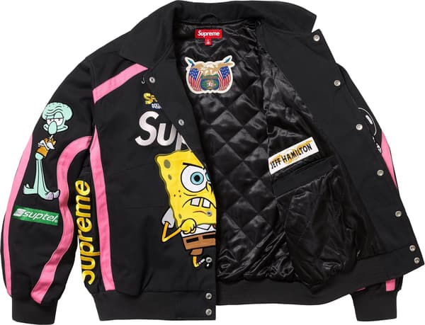 Supreme SpongeBob SquarePants Jeff Hamilton Racing Jacket - Black (front)