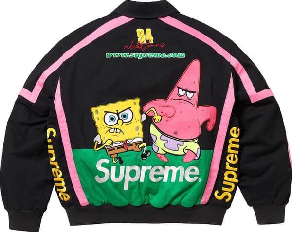 Supreme SpongeBob SquarePants Jeff Hamilton Racing Jacket - Black (front)