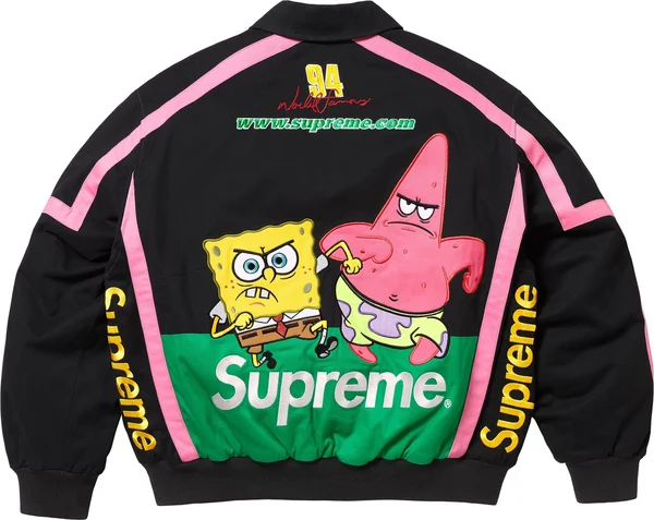 Supreme SpongeBob SquarePants Jeff Hamilton Racing Jacket - Black (front)