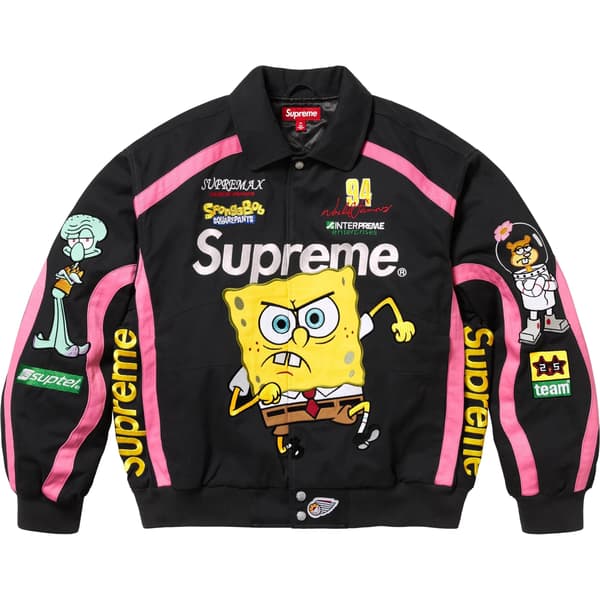 Supreme SpongeBob SquarePants Jeff Hamilton Racing Jacket - Black (front)
