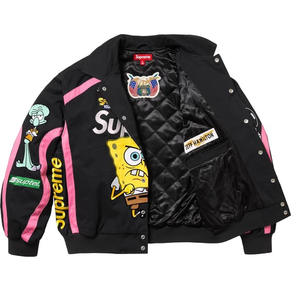 Supreme SpongeBob SquarePants Jeff Hamilton Racing Jacket - Black (front)