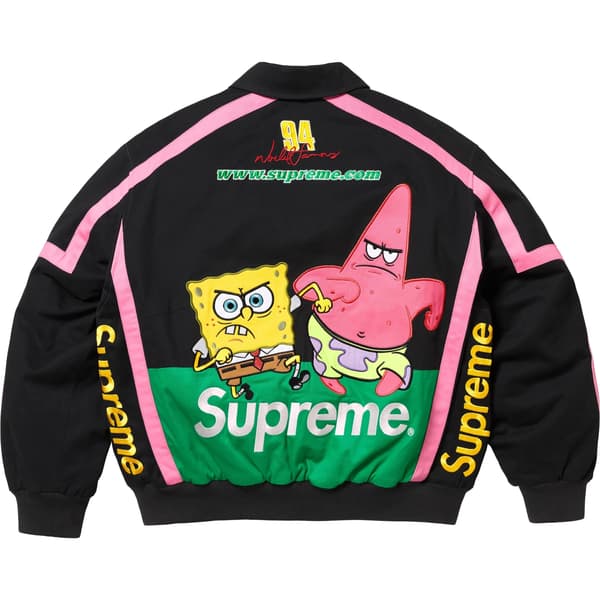 Supreme SpongeBob SquarePants Jeff Hamilton Racing Jacket - Black (front)