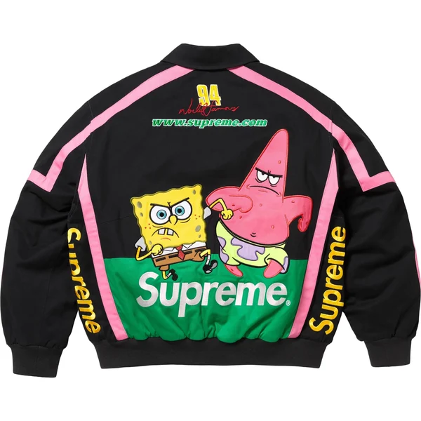 Supreme SpongeBob SquarePants Jeff Hamilton Racing Jacket - Black (front)