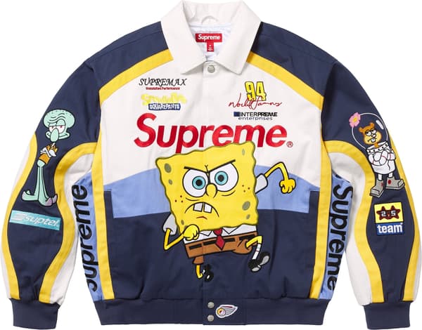 Supreme SpongeBob SquarePants Jeff Hamilton Racing Jacket - White (front)