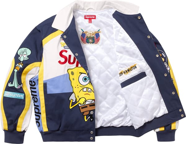 Supreme SpongeBob SquarePants Jeff Hamilton Racing Jacket - White (front)