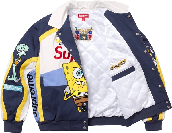 Supreme SpongeBob SquarePants Jeff Hamilton Racing Jacket - White (front)
