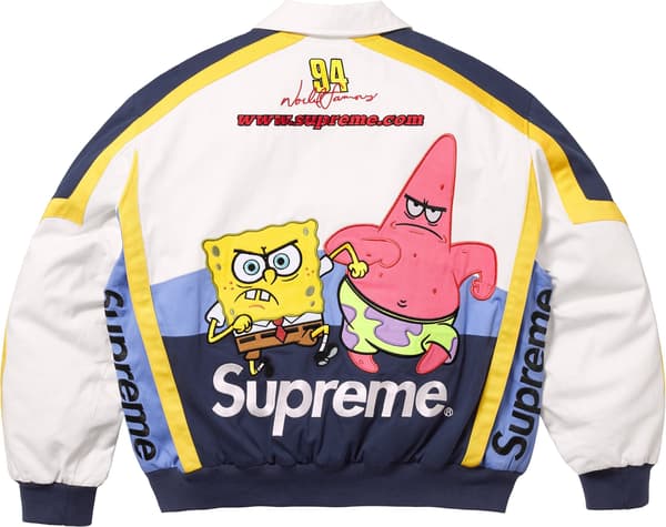 Supreme SpongeBob SquarePants Jeff Hamilton Racing Jacket - White (front)