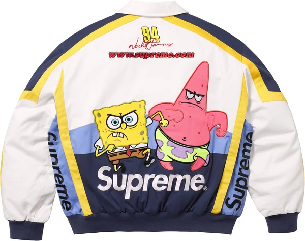 Supreme SpongeBob SquarePants Jeff Hamilton Racing Jacket - White (front)